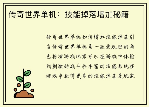 传奇世界单机：技能掉落增加秘籍